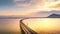 Aerial Photo Railway Bridge Over lake Pa Sak Dam Lopburi Thailand beautiful sunlight Golden hour