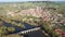 Aerial photo of Simancas with view of Pisuerga river and bridge.