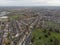 Aerial photo of the town of Aylesbury in the UK showing roads, residential properties, rows of houses