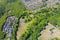 Aerial photo of the town of Huddersfield, showing the main town centre on a sunny summers day in the summer time in the Borough of