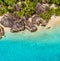Aerial photo of tropical Seychelles beach at La Digue island
