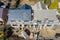 Aerial photo of the UK village of Wetherby in Yorkshire showing building construction work being done on a property in the village