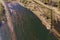 Aerial photograph of the inlet of a dam with the shallow water zone