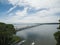 Aerial photograph of Lake Harris at Tavares Florida USA with Highway 19