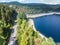 Aerial photograph of the Okertalsperre dam in the Oberharz between Clausthal-Zellerfeld and Goslar, taken with the drone