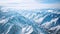An aerial photograph showcasing the majestic snowy peaks of a mountain range located in the Northern Alps, An aerial shot of a