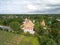 Aerial photograph Thai temple at countryside in thailand