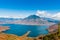 Aerial photography beautiful Mount Nantai and Lake Chuzenji in autumn season, Nikko, Japan