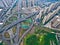 Aerial photography bird-eye view of City viaduct bridge road lan