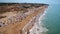 Aerial photography of the coast, the beaches of Gale in Portugal. Tourists are resting.