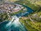 Aerial photography with drone of Rhine Falls with Schloss Laufen castle