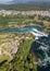 Aerial photography with drone of Rhine Falls with Schloss Laufen castle, Switzerland.