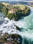 Aerial photography with drone of Rhine Falls with Schloss Laufen castle, Switzerland