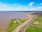 Aerial photography of Encarnacion in Paraguay overlooking the San Jose beach.