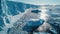 Aerial Photography, frozen landscapes of Antarctica, polar climate, crisp clear light, vast white ice sheets, deep blues