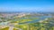 Aerial photography of Hutuo River Ecological Zone, Hutuo River Island, Lanxiu Tower in Shijiazhuang City, Hebei Province, China