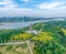 Aerial photography of Hutuo River Ecological Zone, Hutuo River Island, Lanxiu Tower in Shijiazhuang City, Hebei Province, China