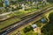 Aerial photography of railway tracks and cars.Top view of cars and Railways.Minsk.Belarus