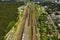 Aerial photography of railway tracks and cars.Top view of cars and Railways.Minsk.Belarus