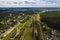 Aerial photography of railway tracks and cars.Top view of cars and Railways.Minsk.Belarus