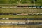 Aerial photography of railway tracks and cars.Top view of cars and Railways.Minsk.Belarus