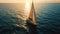 Aerial Photography, solo sailboat navigating the vast Atlantic Ocean, minimalist and sleek, golden hour lighting, deep