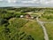 Aerial photography of village in middle strip of Russia