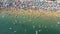 Aerial photos of people on the beach in Xinghai Park, Dalian, China
