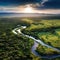 Aerial photos of river and Lewa Conservancy in Africa