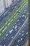 Aerial picture of crowded highway during rush hour in Dubai