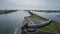 Aerial picture of Maeslantkering storm surge barrier on the Nieuwe Waterweg Netherlands it closes if the city of Rotterdam is