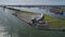 Aerial picture of Maeslantkering storm surge barrier on the Nieuwe Waterweg Netherlands it closes if the city of Rotterdam is