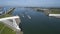 Aerial picture of Maeslantkering storm surge barrier on the Nieuwe Waterweg Netherlands it closes if the city of Rotterdam is