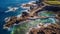 An aerial picture of Porto Moniz, Madeira, Portugal\\\'s natural swimming pools