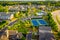 Aerial picture suburban gated community southern united states during sunset