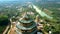 Aerial picture tremendous temple on river bank in Vietnam