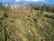 AERIAL: Planned deforestation cuts into the forest near a town in rural Canada.