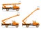 Aerial platform truck with different boom position. Heavy construction machine. Building machinery. Special equipment