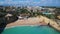 Aerial. Portuguese beach Senhora da Rocha, church on the cape, aerial view. Armacao de Pera Algarve