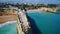 Aerial. Portuguese beach Senhora da Rocha, church on the cape, aerial view. Armacao de Pera Algarve