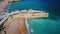 Aerial. Portuguese beach Senhora da Rocha, church on the cape, aerial view. Armacao de Pera Algarve