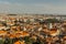 Aerial postcard view of Prague,Czechia. Prague panorama.Beautiful sunny landscape of the capital of Czechia.Amazing European