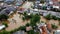 Aerial POV view Depiction of flooding. devastation wrought after massive natural disasters at Bekasi - Indonesia