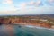 Aerial from Praia do Amado at the west coast in Portugal at sunset