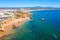 Aerial from Praia do Camillo on a rocky southcoast near Lagos in Portugal