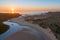 Aerial from Praia Vale Figueiras in Portugal at sunset