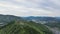 Aerial pullback of view on ancient Takeda Castle ruins in mountains of Hyogo, Japan