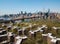 Aerial of Queensborough bridge and downtown manhattan