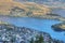 Aerial of Queenstown, New Zealand harbor