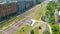 Aerial railway station. International and domestic trains does arrival and departure from here. Train platform aerial view